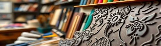 textured ABS, intricate patterns, fabricated, photorealistic, crafting studio filled with art tools, highly detailed, depth captured in the texture, high dynamic range, vibrant hues, natural soft lighting, shot with a tilt-shift lens.