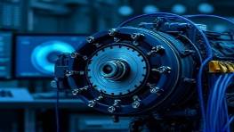 modern ABS mechanism, intricate expression, functioning, photorealistic, in a tech lab with monitors and wires, highly detailed, gears turning, 4K resolution, deep blue, ambient lighting, shot with a macro lens.