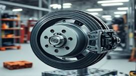 sophisticated ABS brakes, analytical expression, assembling, photorealistic, in a cleanroom with organized tools, highly detailed, hydraulic fluid movement, ultra-high-definition, matte gray, cool LED lighting, shot with a 100mm lens.