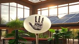 eco-friendly ABS development, passionate expression, innovating, photorealistic, green tech center with solar panels, highly detailed, sunlight filtering through windows, HD quality, earthy brown, soft ambient light, shot with a 24mm lens.