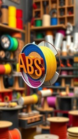 colorful ABS 3D, creative, rotating in mid-air, photorealistic, maker's workshop cluttered with spools, highly detailed, high contrast elements, sharp rendering, multicolored, backlit environment, shot with an 85mm lens.